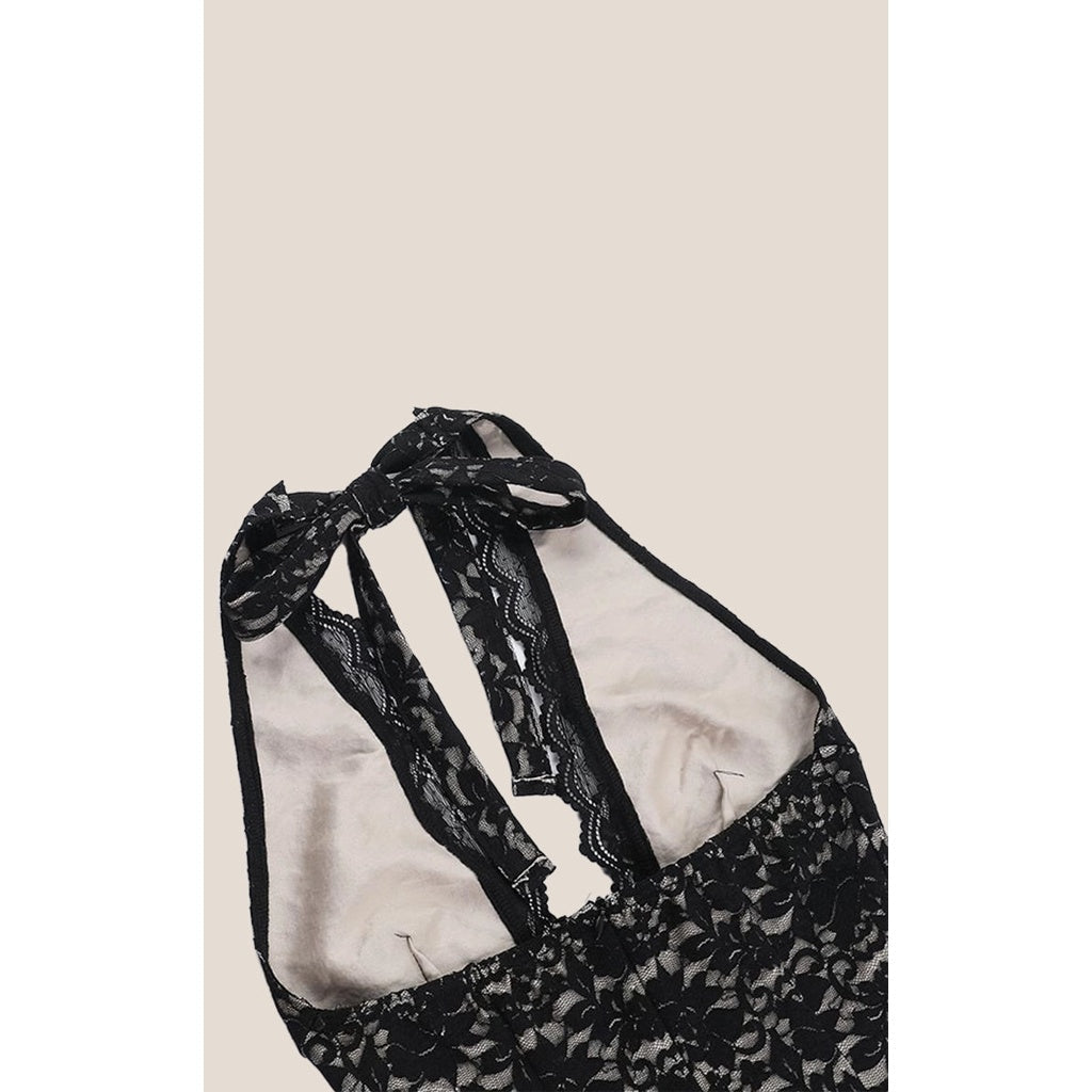 Midnight Rose Lace Halter Dress