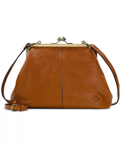 Classic Kiss-lock Closure Adorned Leather Bag